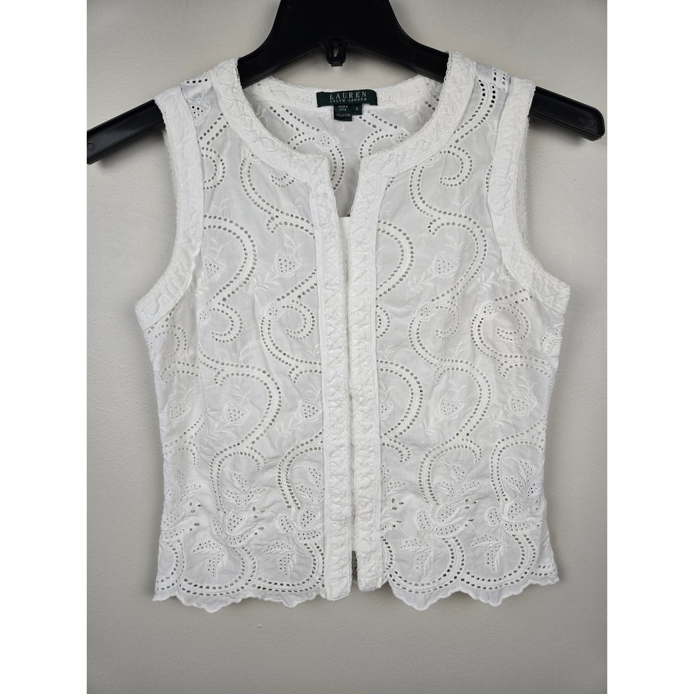 Lauren Ralph Lauren White Eyelet Sleeveless Blouse